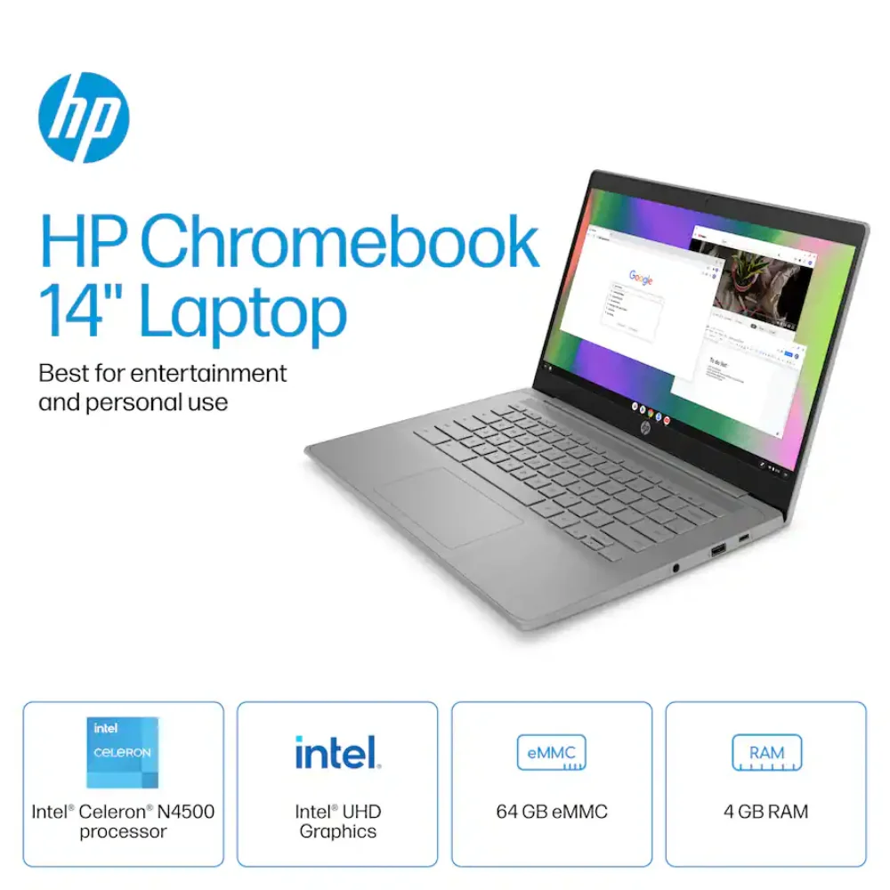 HP Chromebook 14 (2025 Model) – Intel Celeron N4500, 4GB RAM, 64GB eMMC, 14" HD Display, Chrome OS – Modern Grey - Image 3