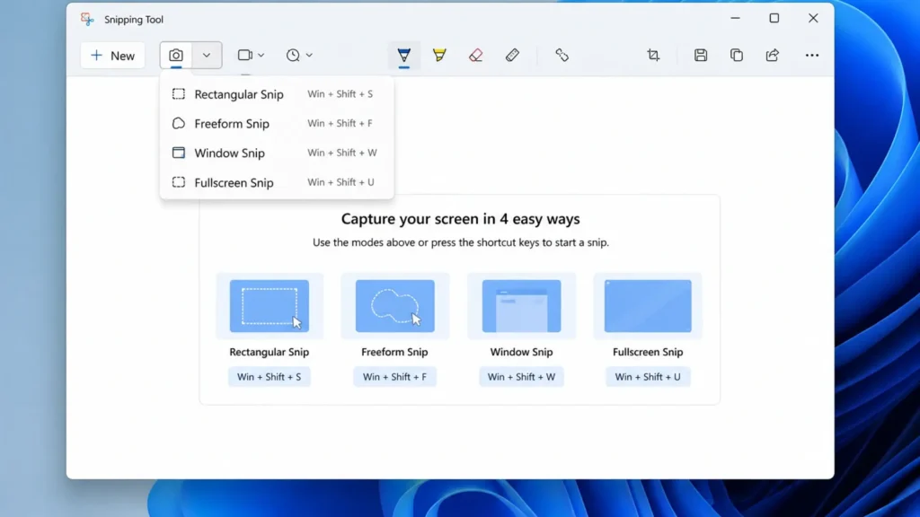 take screenshot using snipping tool