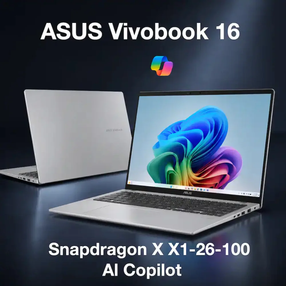 ASUS Vivobook 16 Laptop Snapdragon X X1-26-100 16GB RAM 1TB SSD 16-Inch WUXGA Display Windows 11 Home Silver - Image 3