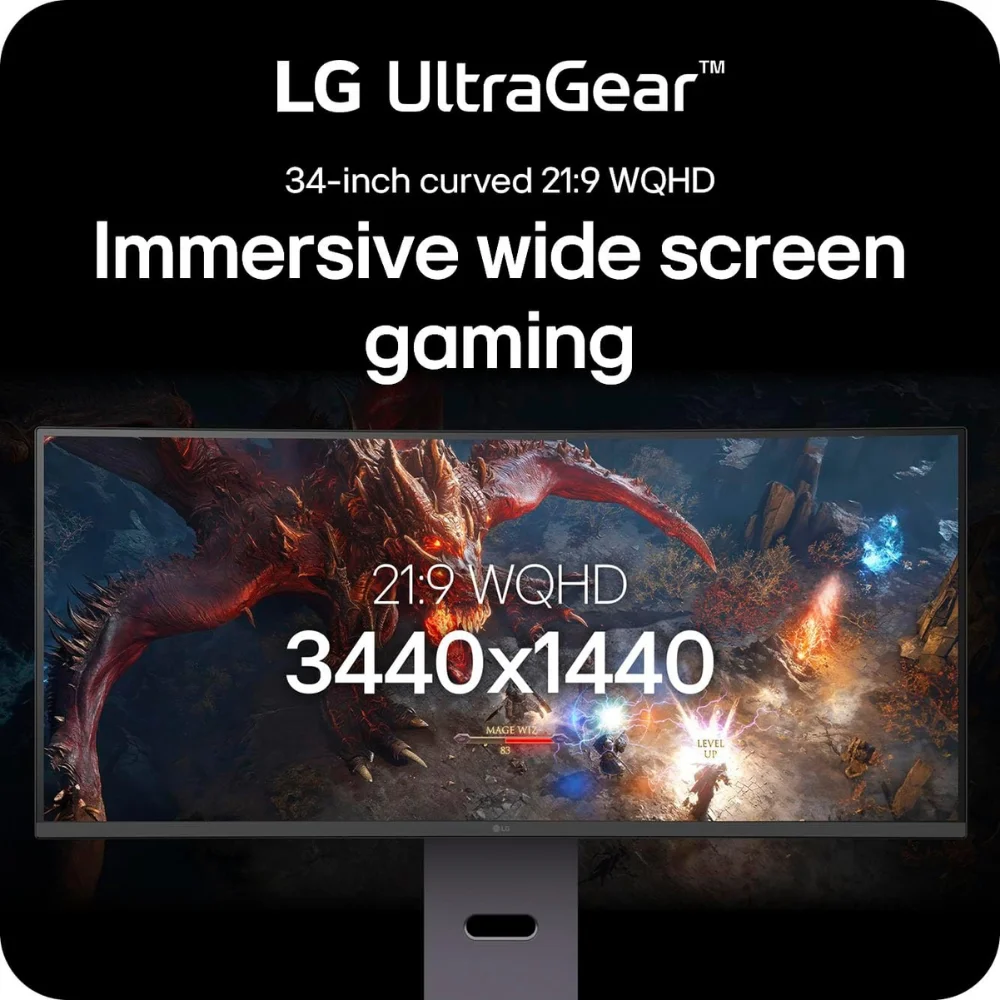 LG UltraGear 34G600A-B 34-Inch Curved WQHD Gaming Monitor, 160Hz, 1ms MBR, AMD FreeSync Premium, HDR10, HDMI 2.1, DisplayPort, Built-in Speakers - Image 4