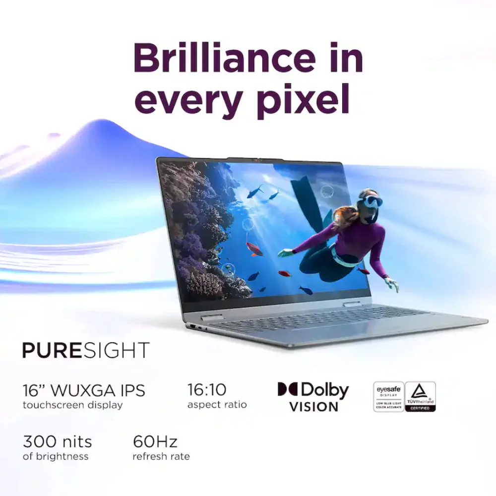 Lenovo Yoga 7i 2-in-1 Laptop, 16" WUXGA Touch Display, Intel Core Ultra 7 256V, 16GB RAM, 512GB SSD, Intel Arc 140V Graphics, Copilot+ PC, Windows 11 Home, Luna Grey | 83JT0047US - Image 4